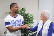 East Central University Social Work student J'Vian Jackson talks with Ms. Carrol Maxwell. ECU’s Social Work department is planning a classroom renovation with its latest grant award.