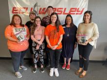 Members of the ECU Social Work Student Association and ECU Wesley put together hygiene kits for disadvantaged members of the Ada community. Pictured, from left to right, are Hailey Ellis, Jordan Ross, Cassie Moore, Robert Joy, Sarah Allen, Janey Thomas and Dr. Destany Schafer-Morgan. 