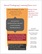 Community Thanksgiving Dinner set for Nov. 19, 2018